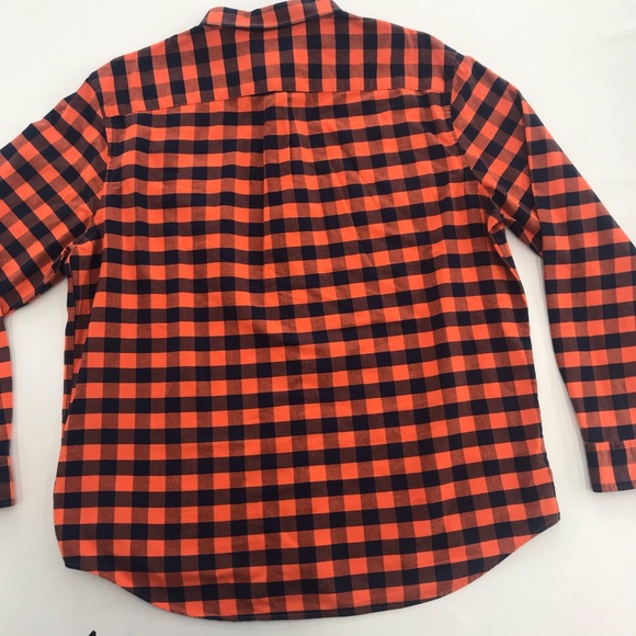 AMERICAN EAGLE navy & orange plaid button down - Picture 2 of 7